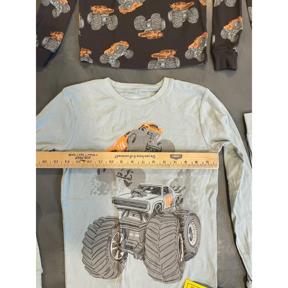 Carters Boys Monster Truck Pajamas Set 4-Piece Snug‎ Fit Blue Charcoal Sz 14 NWT